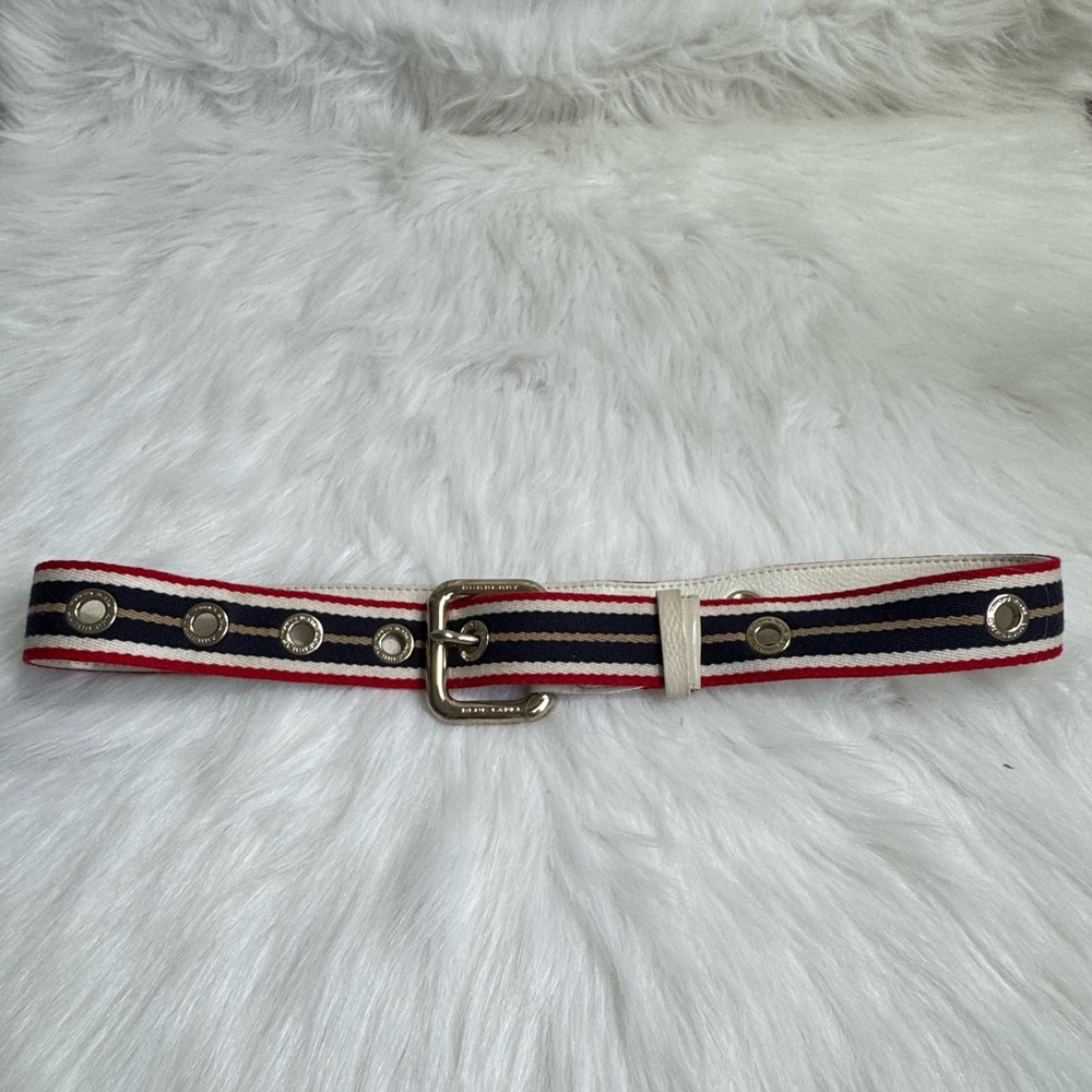 BURBERRY Women's Belt - Navy, White, and Red